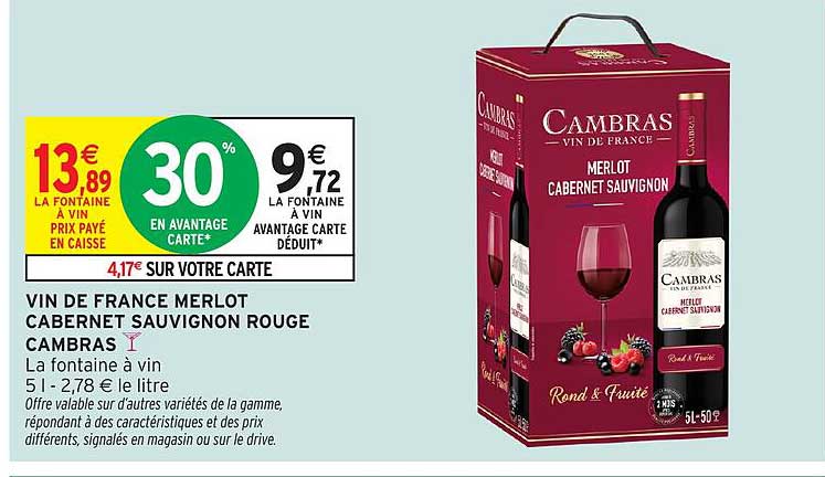 VIN DE FRANCE MERLOT CABERNET SAUVIGNON ROUGE CAMBRAS