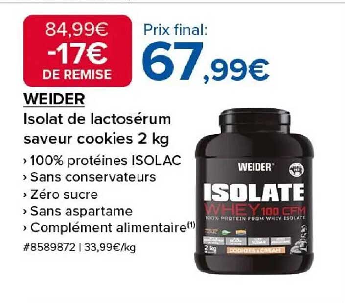 WEIDER Isolat de lactosérum saveur cookies 2 kg