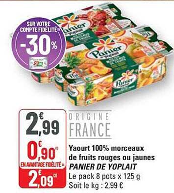 Yaourt 100% morceaux de fruits rouges ou jaunes PANIER DE YOPLAIT