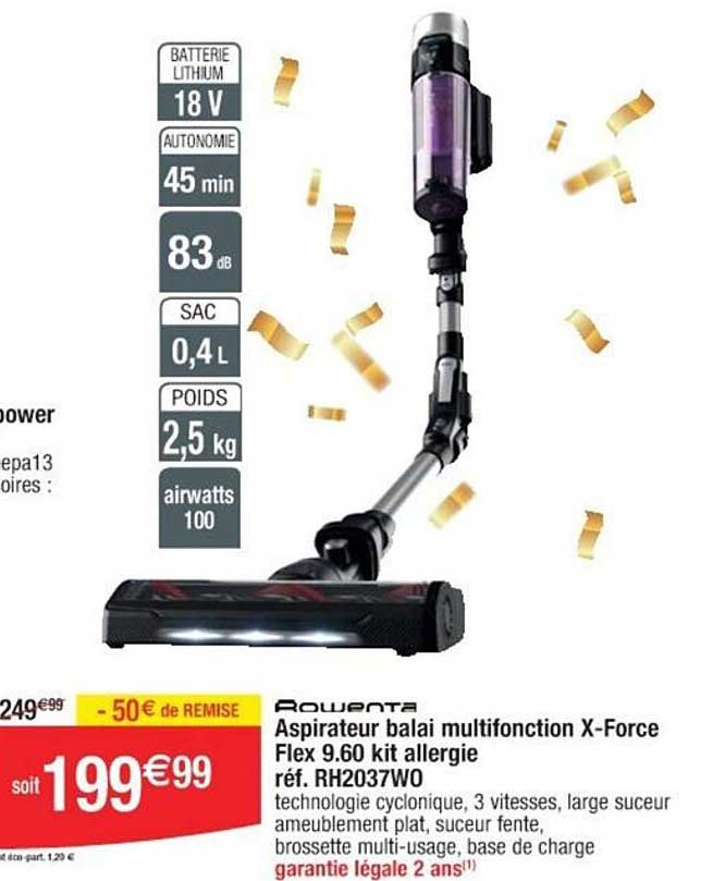 Aspirateur balai multifonction X-Force Flex 9.60 kit allergie réf. RH2037W0