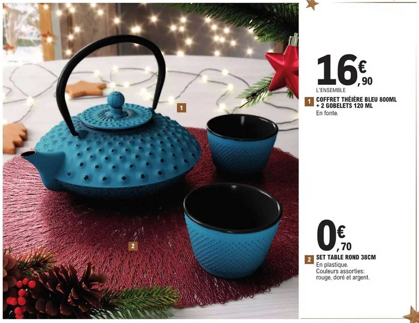 Coffret théière bleu 800ml + 2 gobelets 120 ml