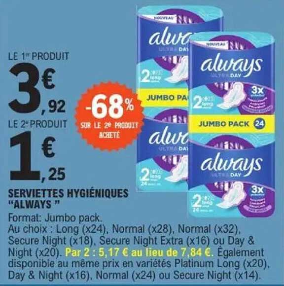 SERVIETTES HYGIÉNIQUES "ALWAYS"
