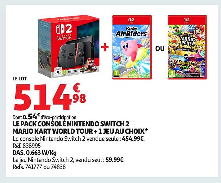 LE PACK CONSOLE NINTENDO SWITCH 2 MARIO KART WORLD TOUR + 1 JEU AU CHOIX*