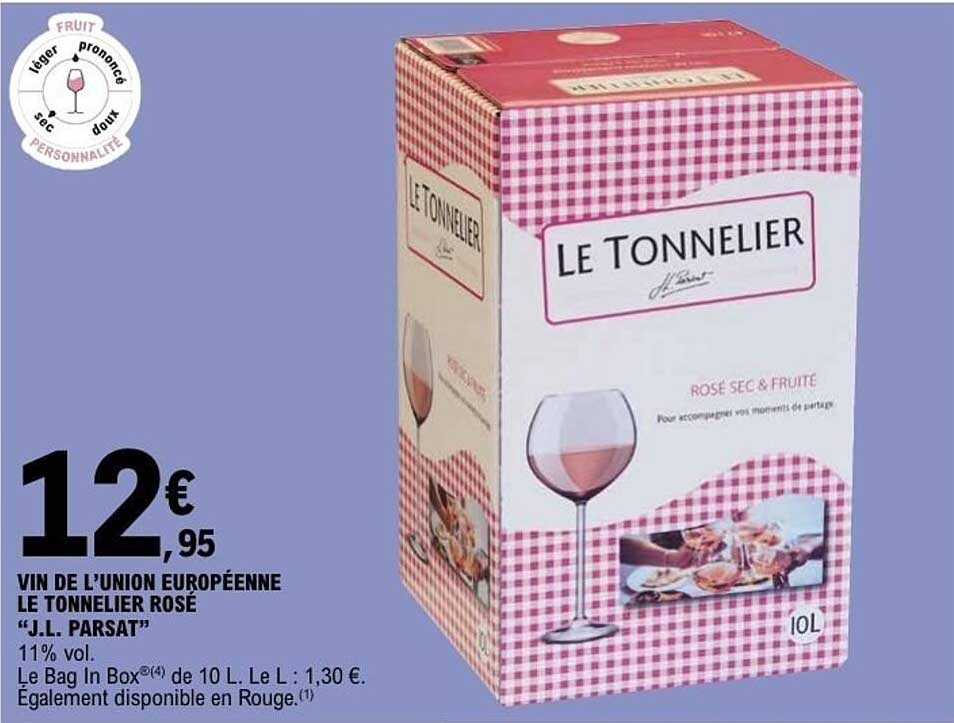 VIN DE L'UNION EUROPÉENNE LE TONNELIER ROSÉ "J.L. PARSAT"