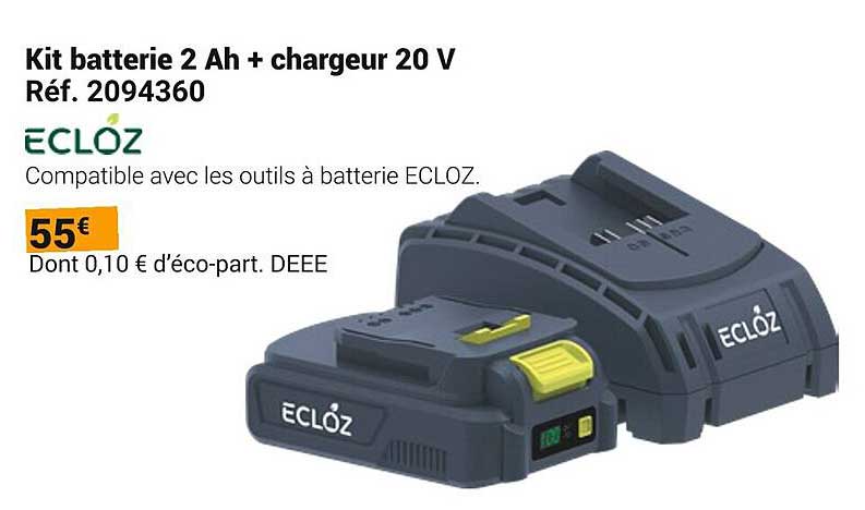 Kit batterie 2 Ah + chargeur 20 V