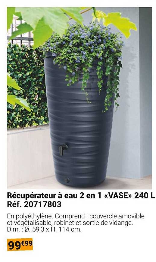 Récupérateur à eau 2 en 1 «VASE» 240 L