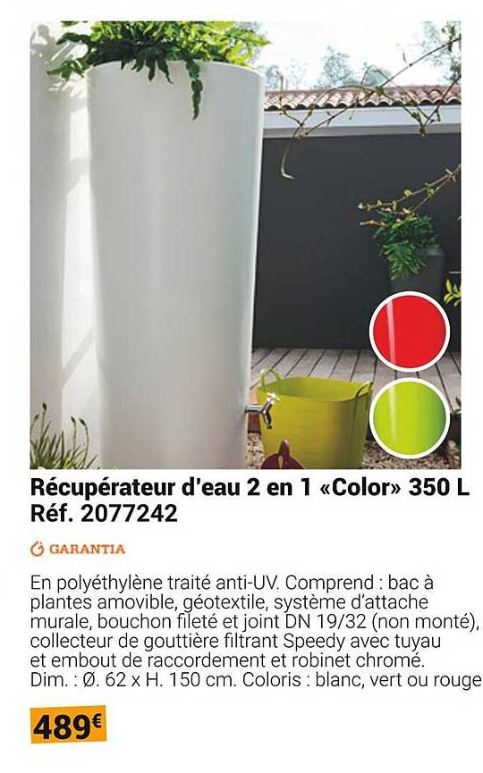 Récupérateur d'eau 2 en 1 «Color» 350 L