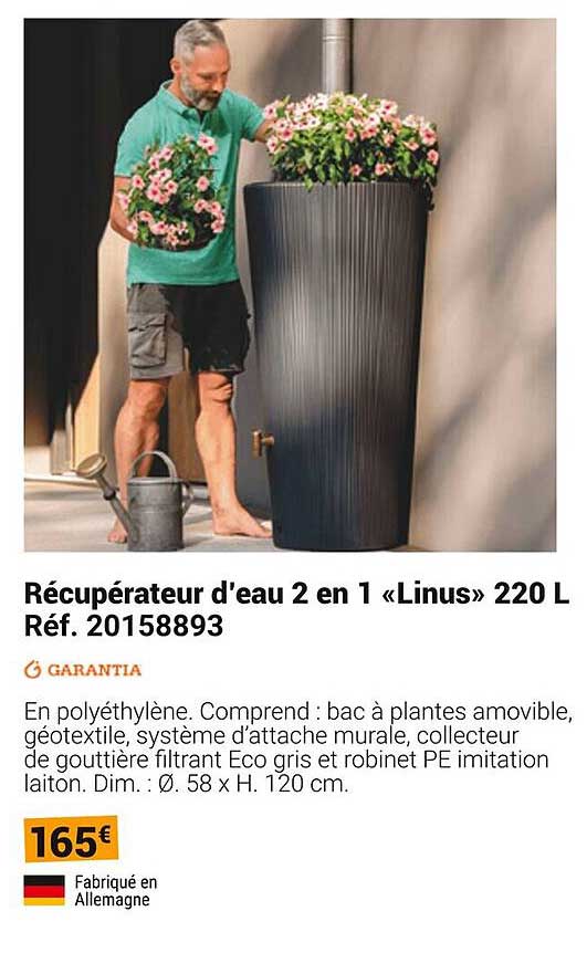 Récupérateur d'eau 2 en 1 «Linus» 220 L Réf. 20158893