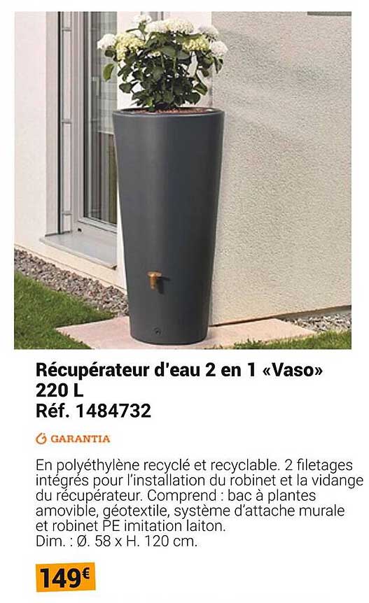 Récupérateur d'eau 2 en 1 «Vaso» 220 L