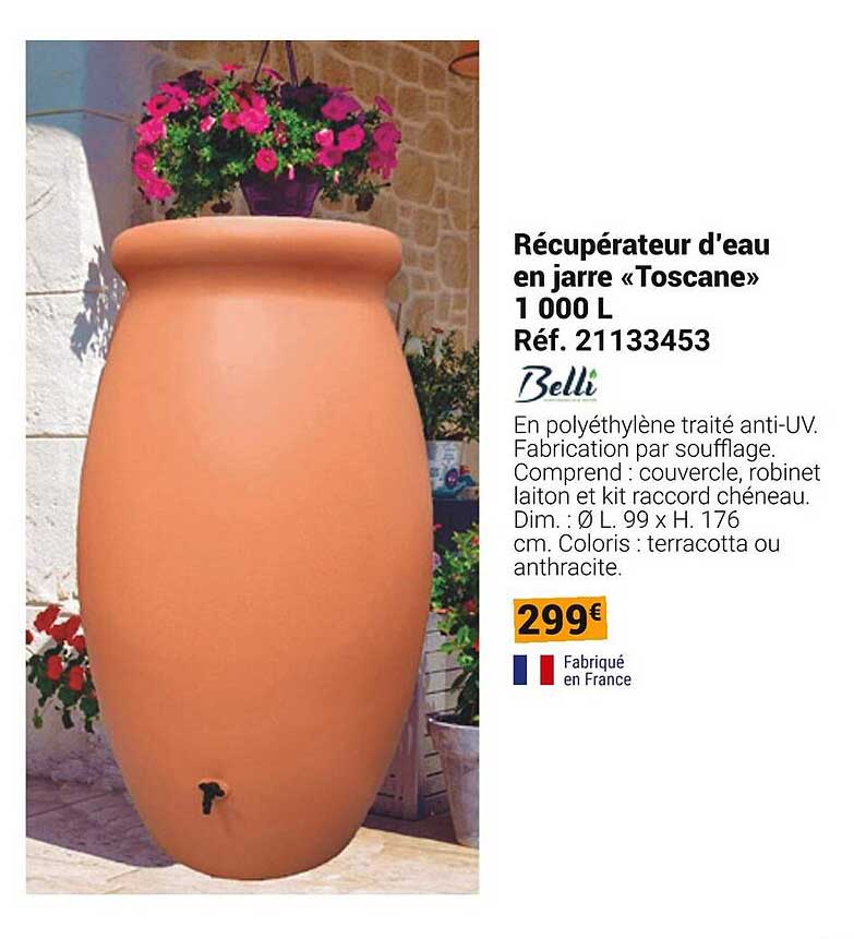 Récupérateur d'eau en jarre «Toscane» 1 000 L