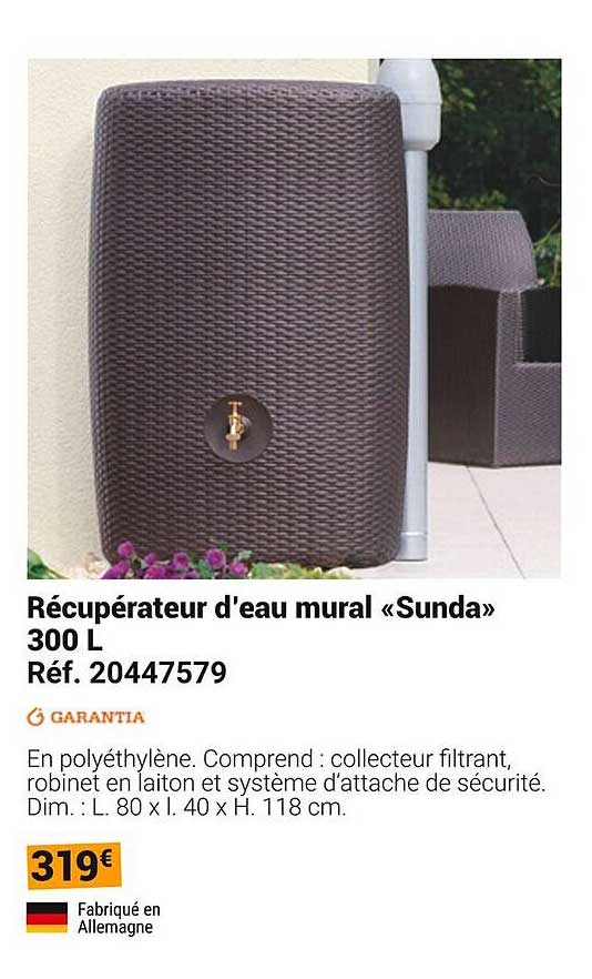 Récupérateur d'eau mural «Sunda» 300 L