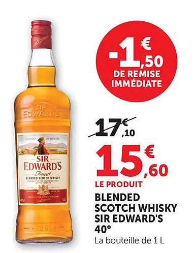 Promo Blended Scotch Whisky Sir Edward's 40° chez Maximarché ...