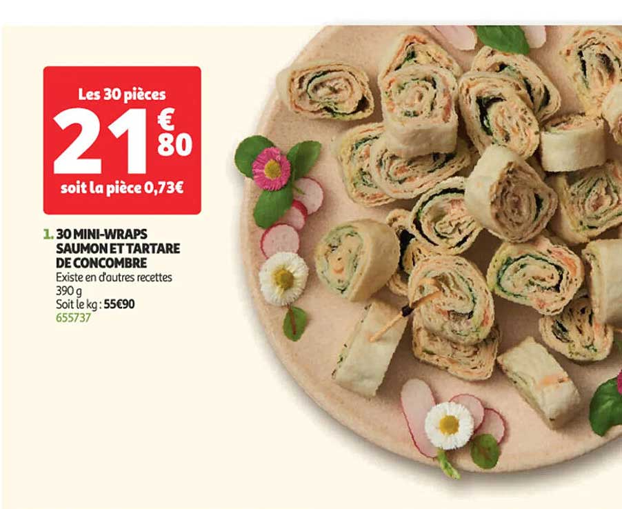 30 MINI-WRAPS SAUMON ET TARTARE DE CONCOMBRE