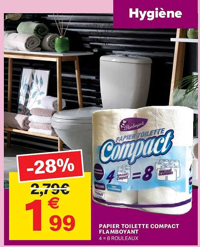 PAPIER TOILETTE COMPACT FLAMBOYANT 4 = 8 ROULEAUX