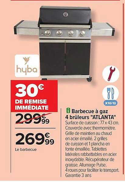 Barbecue à gaz 4 brûleurs "ATLANTA"