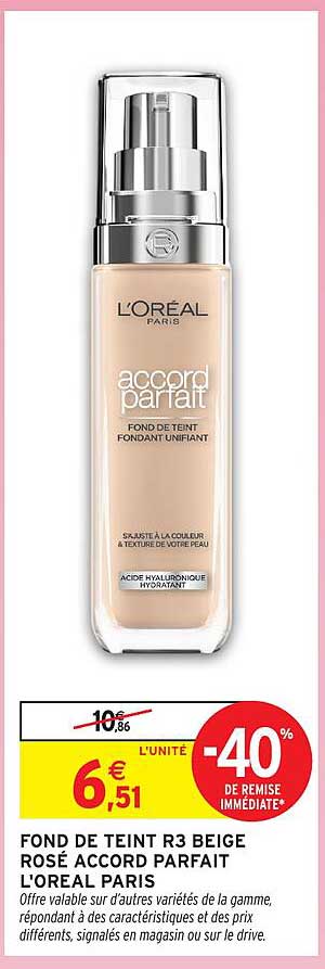 FOND DE TEINT R3 BEIGE ROSÉ ACCORD PARFAIT L'ORÉAL PARIS