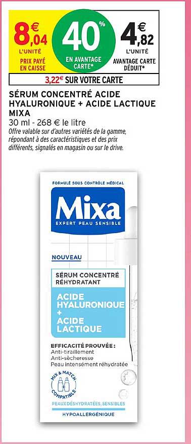 SÉRUM CONCENTRÉ ACIDE HYALURONIQUE + ACIDE LACTIQUE Mixa