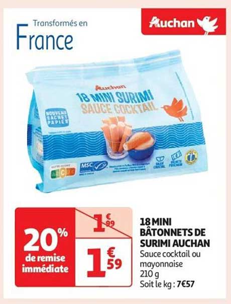 18 MINI BÂTONNETS DE SURIMI AUCHAN
