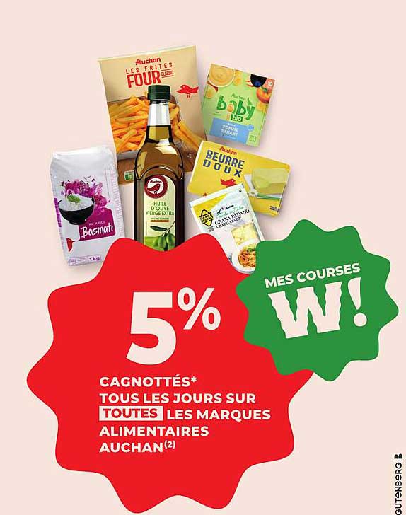 5% Cagnottés sur toutes les marques alimentaires Auchan