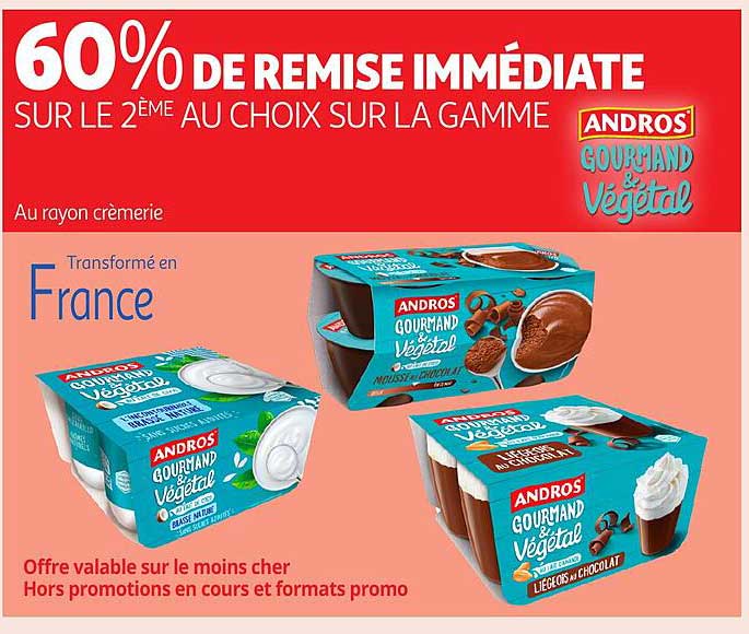 60% DE REMISE IMMÉDIATE SUR LE 2ÈME AU CHOIX SUR LA GAMME ANDROS GOURMAND & VÉGÉTAL