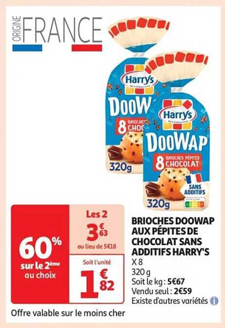 BRIOCHES DOOWAP AUX PÉPITES DE CHOCOLAT SANS ADDITIFS HARRY'S