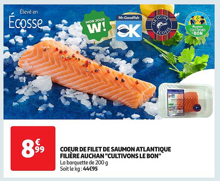 COEUR DE FILET DE SAUMON ATLANTIQUE FILIÈRE AUCHAN "CULTIVONS LE BON"