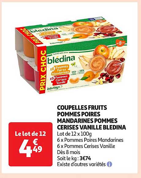CUPPELLES FRUITS POMMES POIRES MANDARINES POMMES CERISES VANILLE BLEDINA