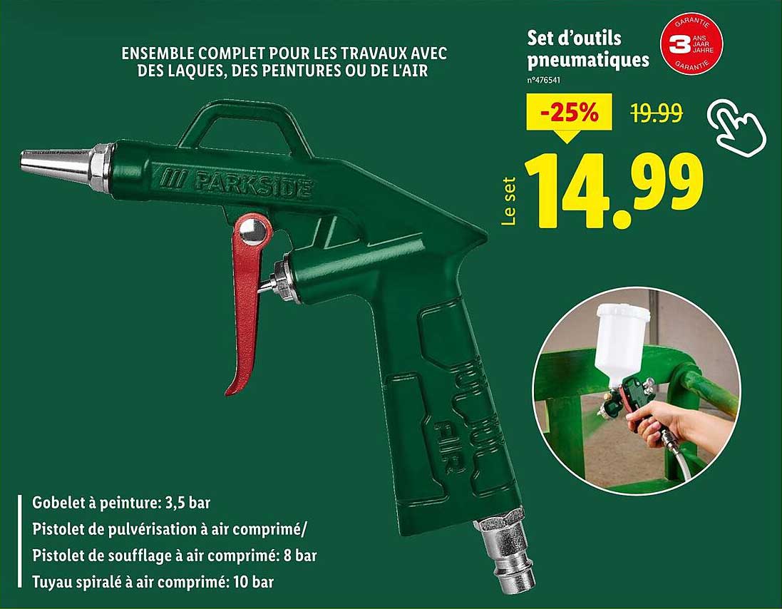ENSEMBLE COMPLET POUR LES TRAVAUX AVEC DES LAQUES, DES PEINTURES OU DE L'AIR