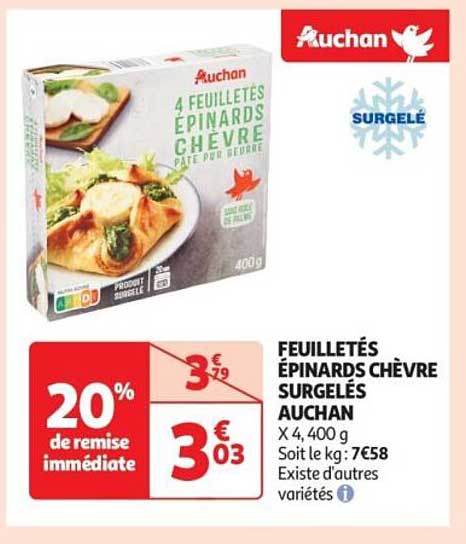FEUILLETÉS ÉPINARDS CHÈVRE SURGELÉS AUCHAN
