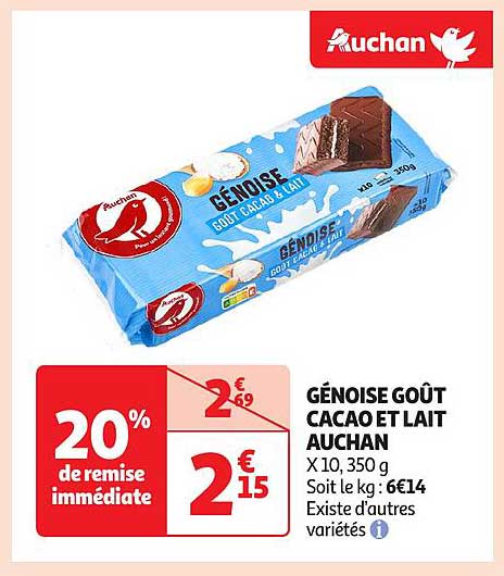 GÉNOISE GOÛT CACAO ET LAIT AUCHAN
