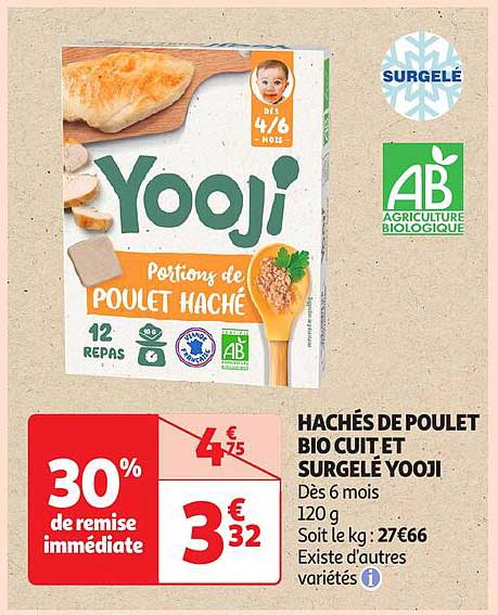 HACHÉS DE POULET BIO CUIT ET SURGELÉ YOOJI