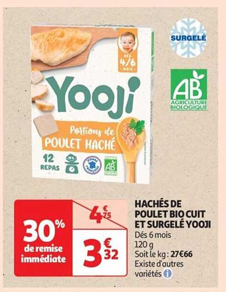 Hachés de poulet bio cuit et surgelé Yooji
