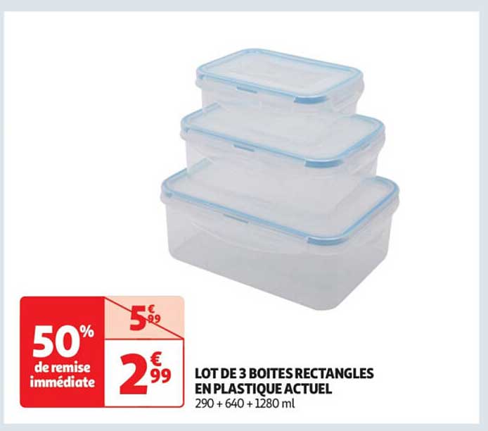 LOT DE 3 BOITES RECTANGLE EN PLASTIQUE ACTUEL