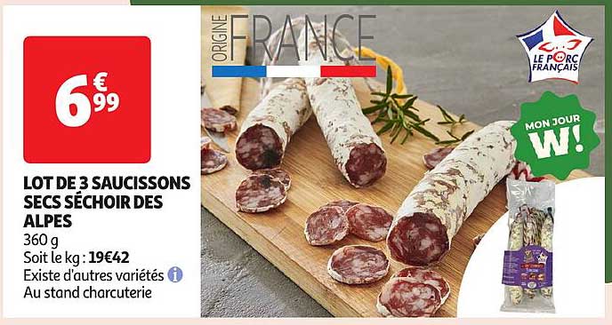LOT DE 3 SAUCISSONS SECS SÉCHOIR DES ALPES