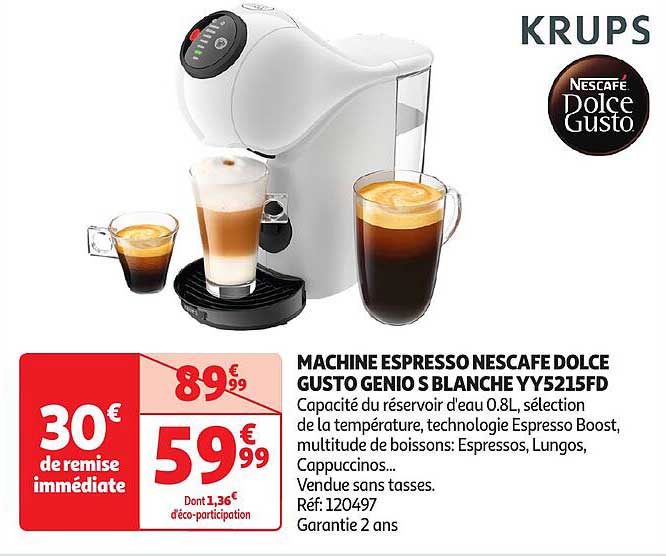 MACHINE ESPRESSO NESCAFE DOLCE GUSTO GENIO S BLANCHE YY5215FD