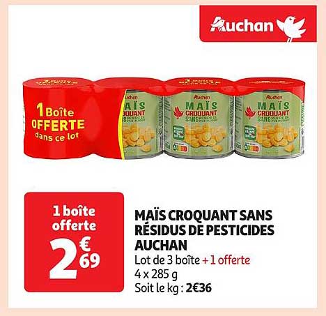 MAÏS CROQUANT SANS RÉSIDUS DE PESTICIDES AUCHAN