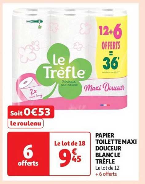 PAPIER TOILETTE MAXI DOUCEUR BLANC LE TRÈFLE