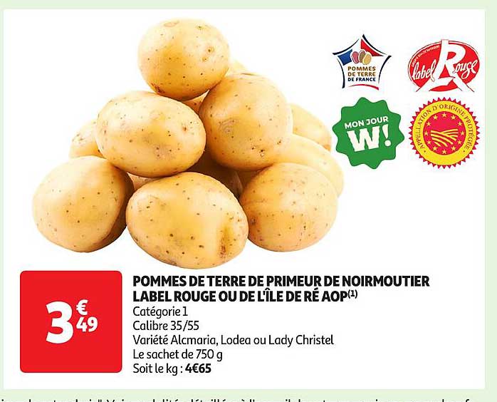 POMMES DE TERRE DE PRIMEUR DE NOIRMOUTIER LABEL ROUGE OU DE L'ÎLE DE RÉ AOP