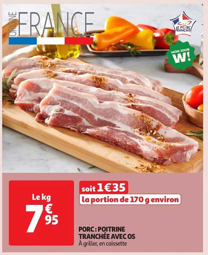 PORC : POITRINE TRANCHÉE AVEC OS