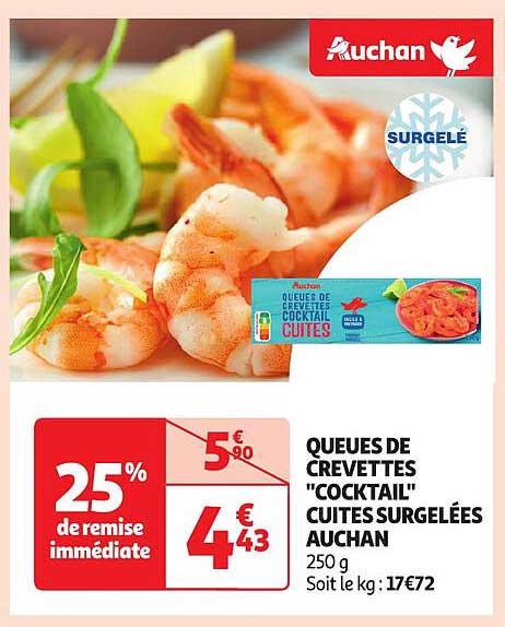 QUEUES DE CREVETTES "COCKTAIL" CUITES SURGELÉES AUCHAN