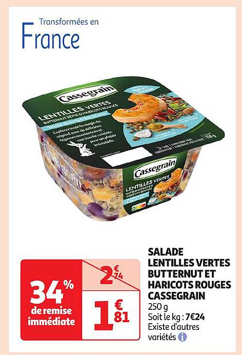 SALADA LENTILLES VERTES BUTTERNUT ET HARICOTS ROUGES CASSEGRRAIN