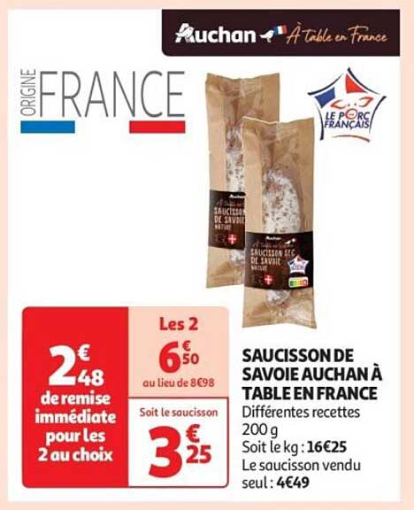 SAUCISSON DE SAVOIE AUCHAN À TABLE EN FRANCE