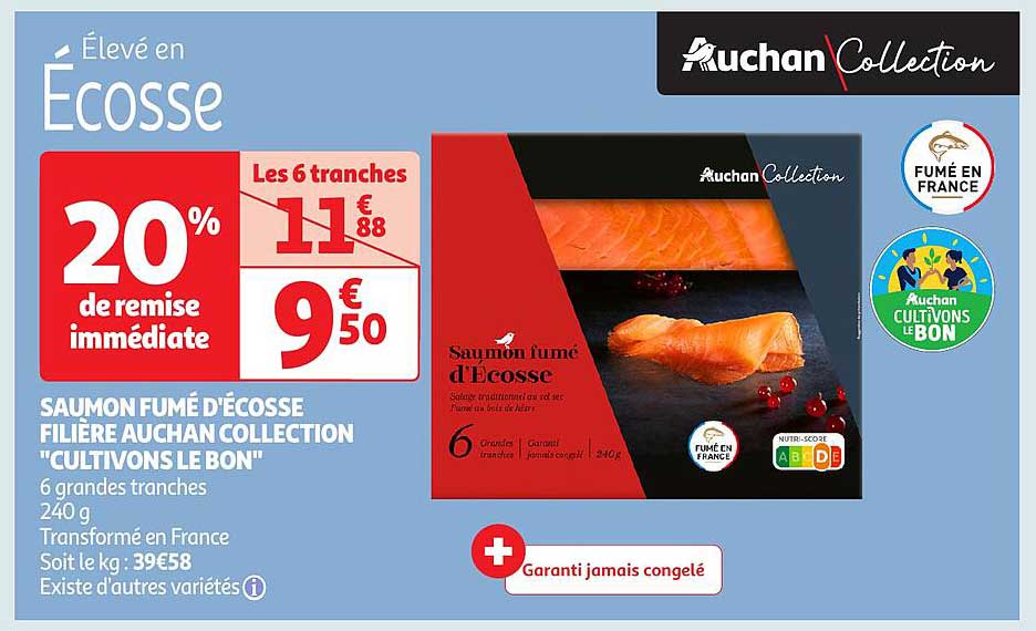 Saumon fumé d’Écosse filière Auchan Collection "Cultivons le Bon"