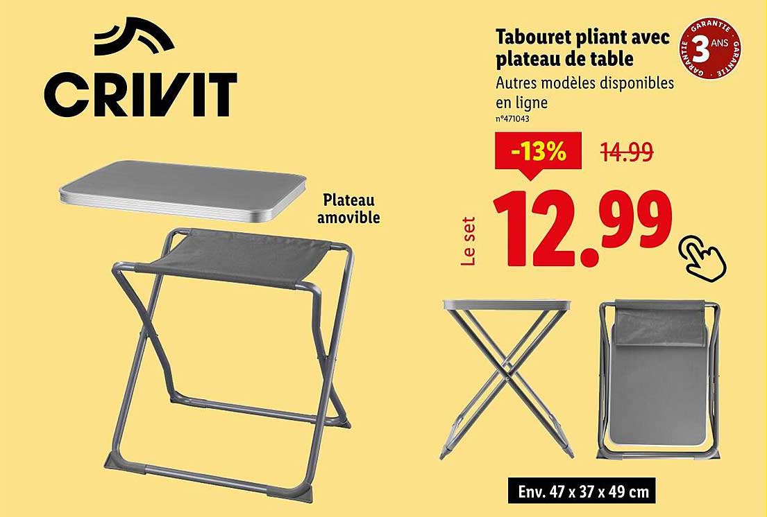 Tabouret pliant avec plateau de table