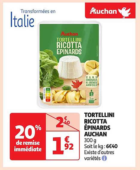 TORTELLINI RICOTTA ÉPINARDS AUCHAN