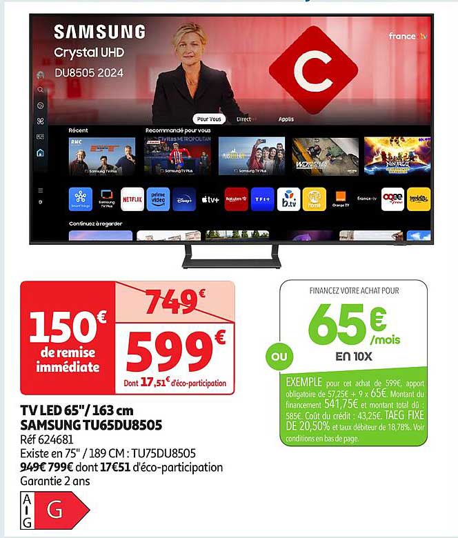 TV LED 65'' / 163 cm SAMSUNG TU65DU8505