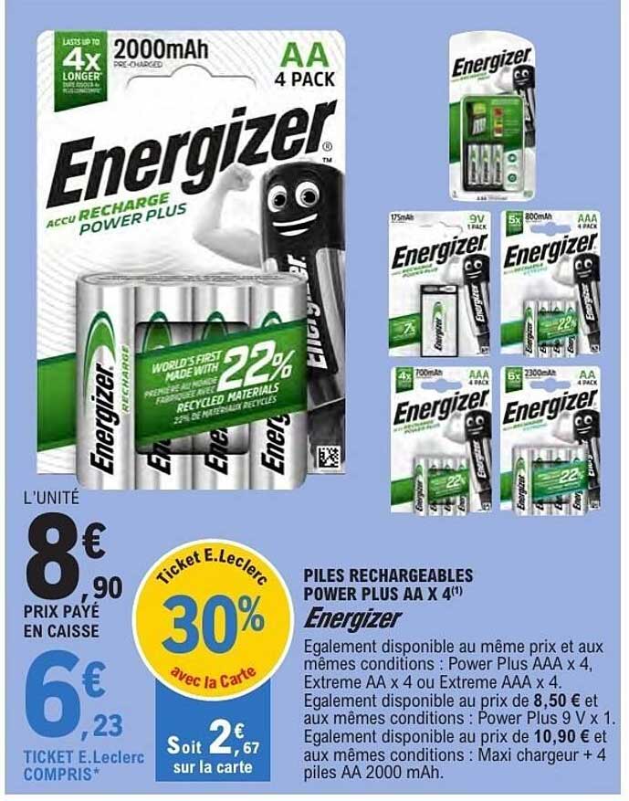 PILES RECHARGEABLES POWER PLUS AA X 4 Energizer