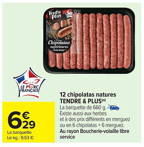 12 chipolatas nature TENDRE & PLUS