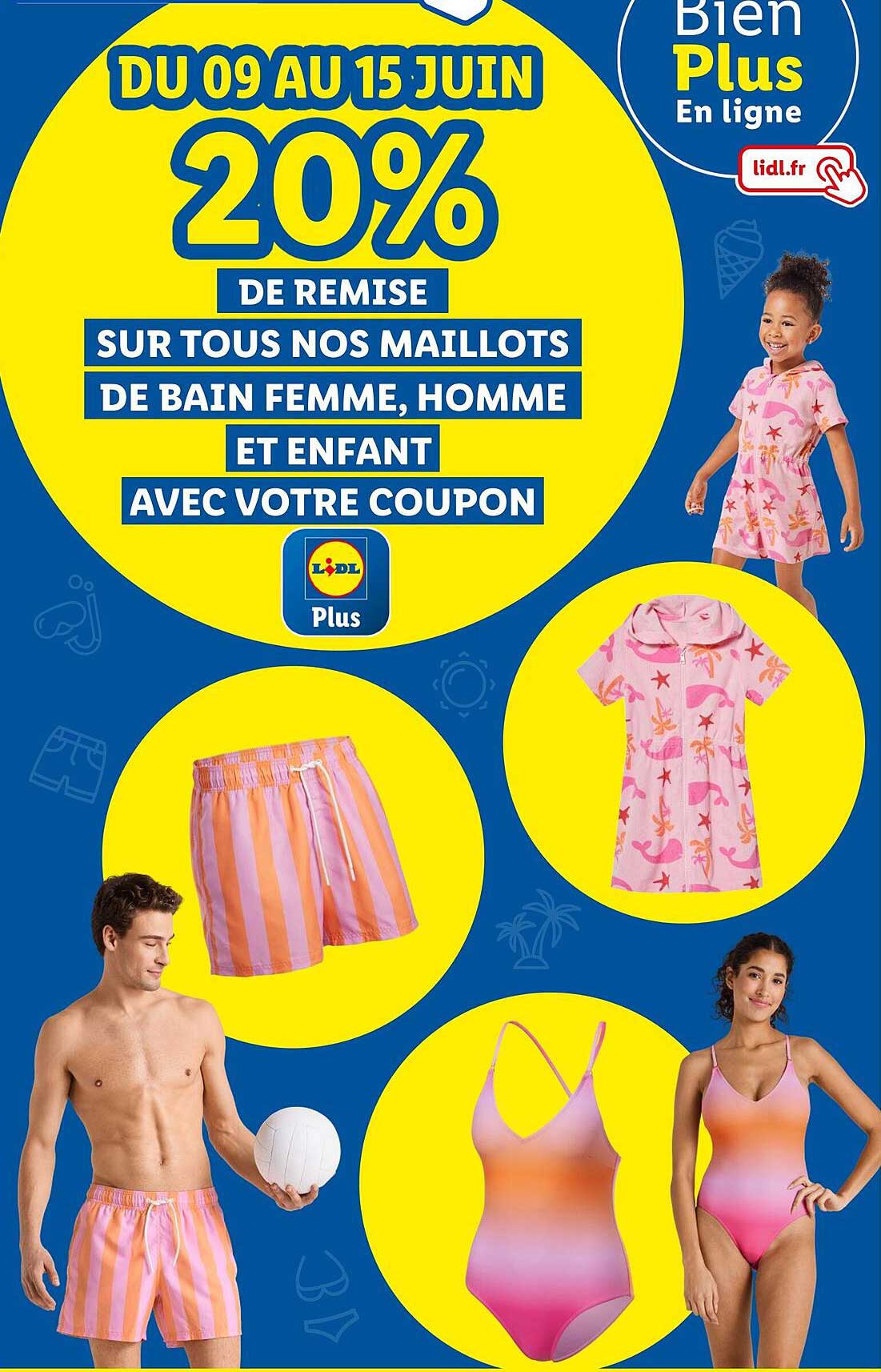 20% DE REMISE SUR TOUS NOS MAILLOTS DE BAIN FEMME, HOMME ET ENFANT