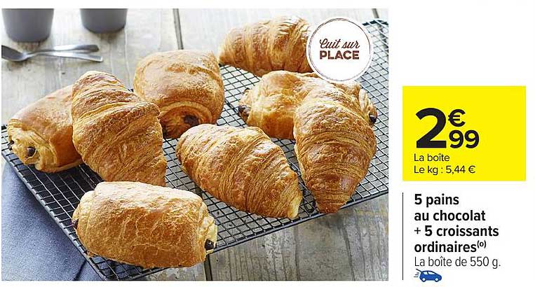 5 pains au chocolat + 5 croissants ordinaires